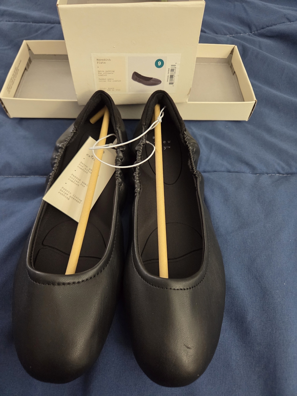 a new day Black Leather Elastic-Back Ballet Flats